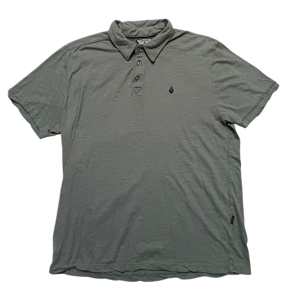 Volcom Men’s Green Slim Fit Polo Shirt Large Skate Streetwear Casual Stretch